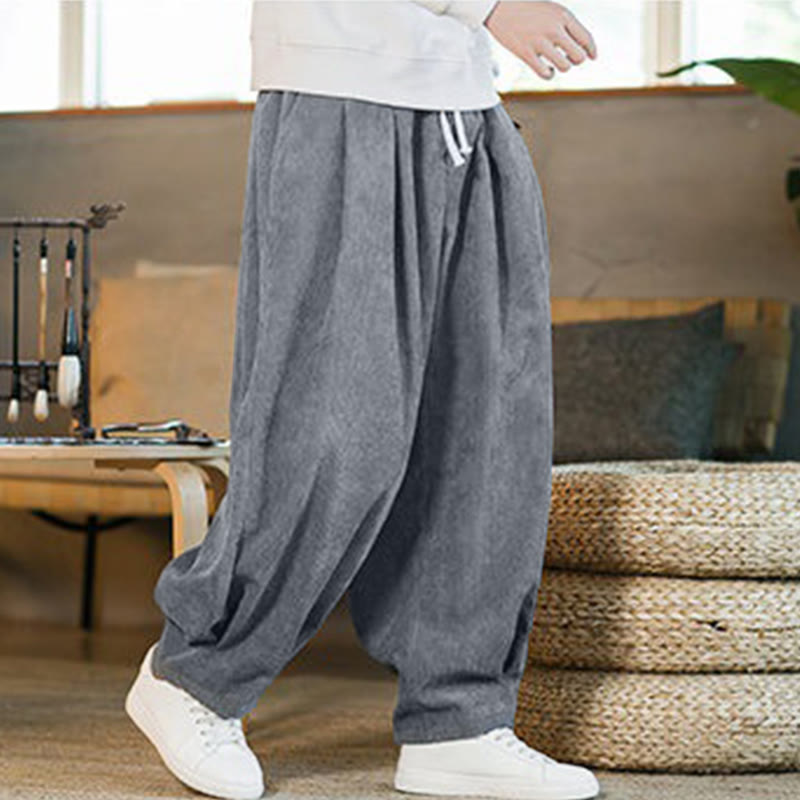 Buddha Stones Retro Herren Haremshose aus Cord mit schlichtem, fleecegefüttertem Design und Taschen - image 18