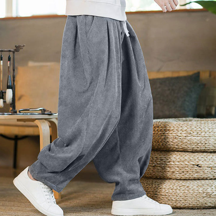 Buddha Stones Retro Herren Haremshose aus Cord mit schlichtem, fleecegefüttertem Design und Taschen - image 14