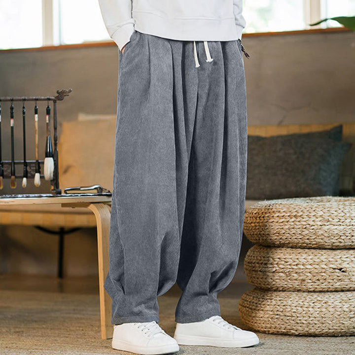 Buddha Stones Retro Herren Haremshose aus Cord mit schlichtem, fleecegefüttertem Design und Taschen - image 16