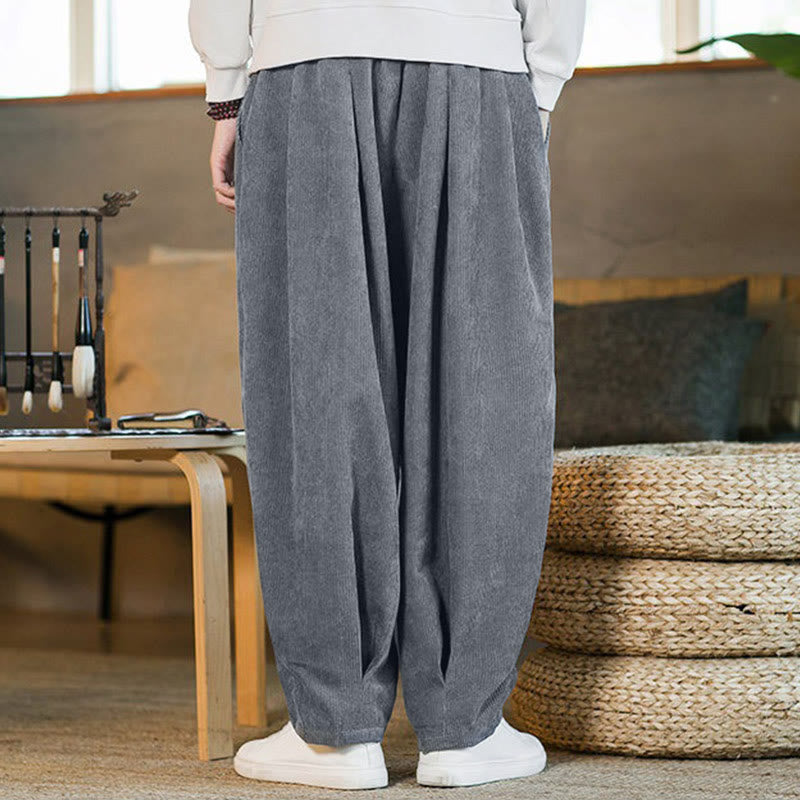 Buddha Stones Retro Herren Haremshose aus Cord mit schlichtem, fleecegefüttertem Design und Taschen - image 20