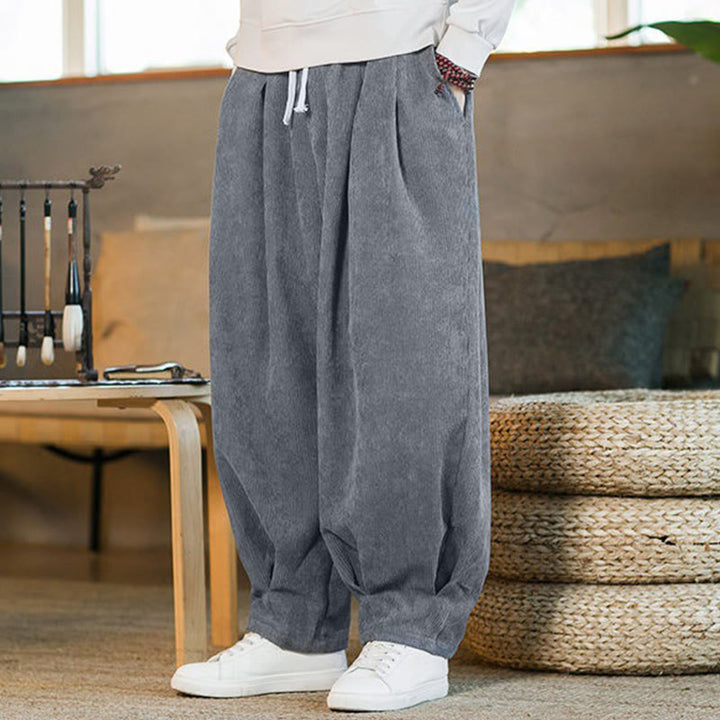 Buddha Stones Retro Herren Haremshose aus Cord mit schlichtem, fleecegefüttertem Design und Taschen - image 15