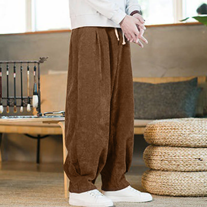 Buddha Stones Retro Herren Haremshose aus Cord mit schlichtem, fleecegefüttertem Design und Taschen - image 8