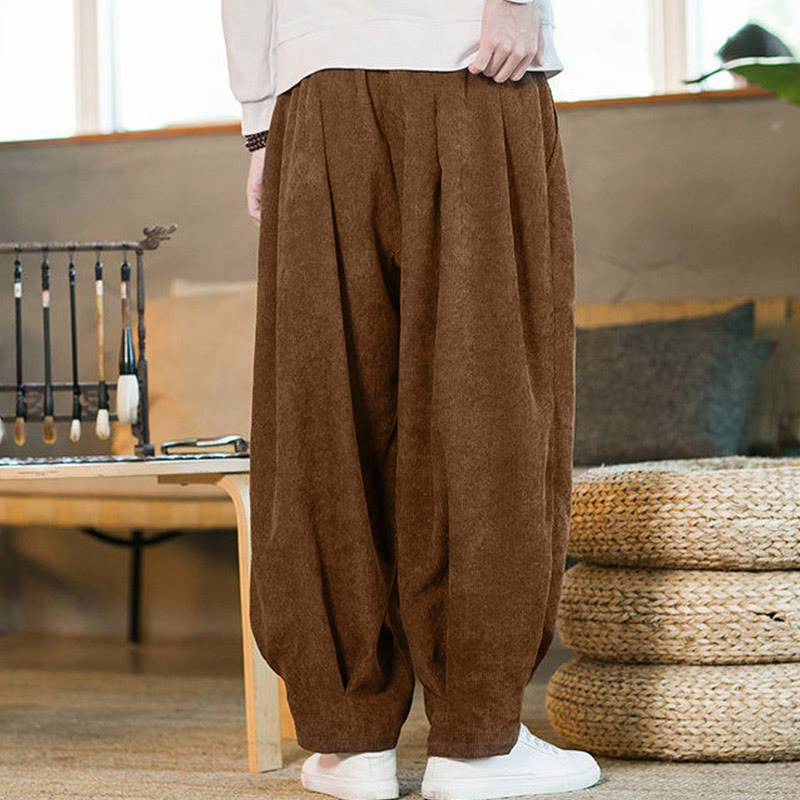Buddha Stones Retro Herren Haremshose aus Cord mit schlichtem, fleecegefüttertem Design und Taschen - image 7