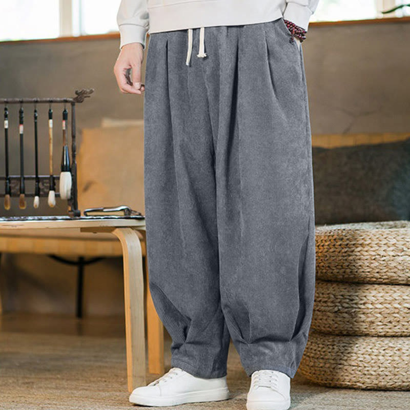 Buddha Stones Retro Herren Haremshose aus Cord mit schlichtem, fleecegefüttertem Design und Taschen - image 17