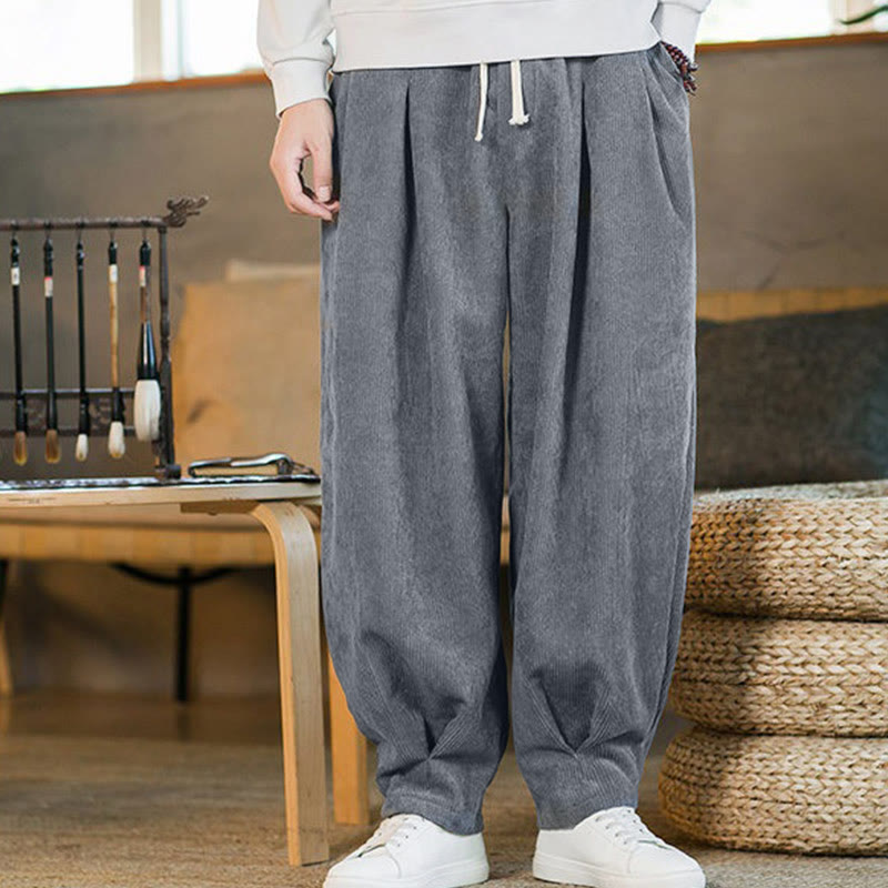Buddha Stones Retro Herren Haremshose aus Cord mit schlichtem, fleecegefüttertem Design und Taschen - image 19