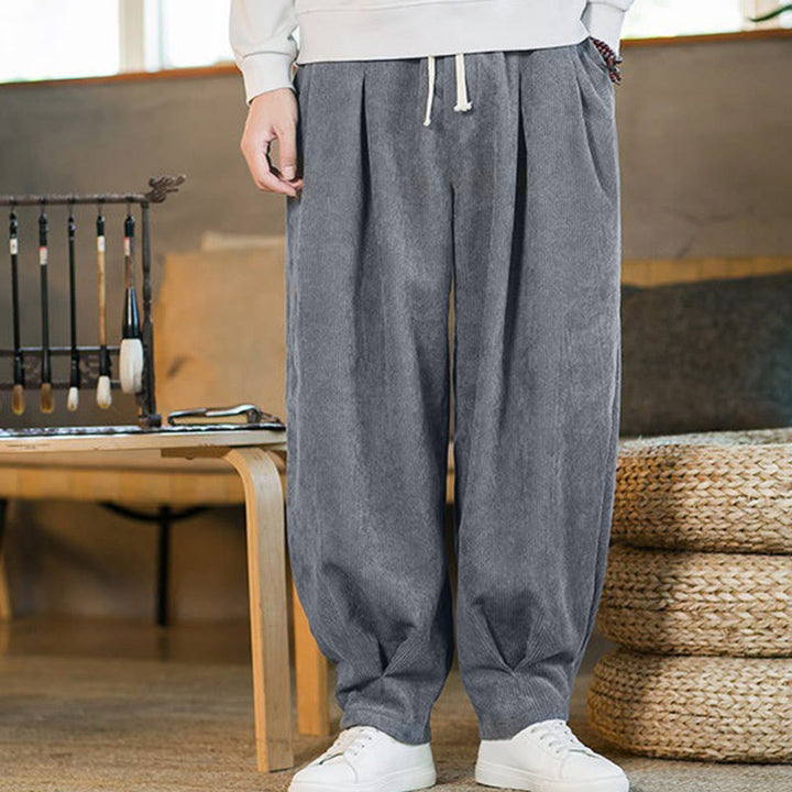 Buddha Stones Retro Herren Haremshose aus Cord mit schlichtem, fleecegefüttertem Design und Taschen - image 19