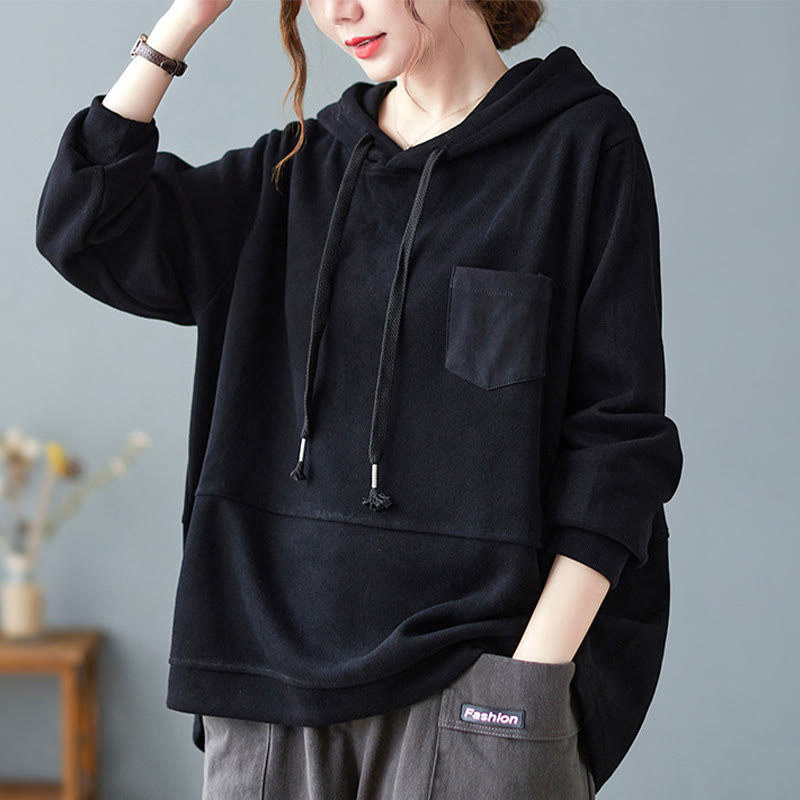 Buddha Stones Herbst Einfarbiger Baumwoll-Langarm-Hoodie mit dekorativer Tasche, Baumwolle, Damen - Schwarz - US 8-10, UK/AU 12-14, EU 40-42 (2XL) - image 17