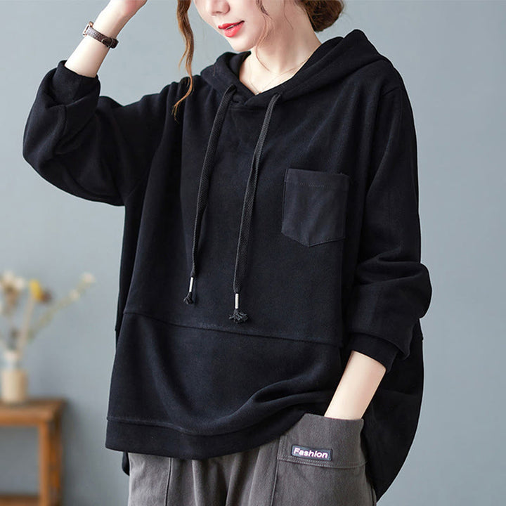 Buddha Stones Herbst Einfarbiger Baumwoll-Langarm-Hoodie mit dekorativer Tasche, Baumwolle, Damen - Schwarz - US 8-10, UK/AU 12-14, EU 40-42 (2XL) - image 17