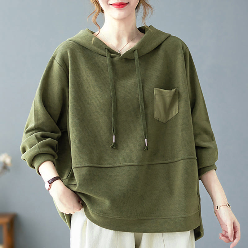 Buddha Stones Herbst Einfarbiger Baumwoll-Langarm-Hoodie mit dekorativer Tasche, Baumwolle, Damen - Dunkelseegrün - US 8-10, UK/AU 12-14, EU 40-42 (2XL) - image 8
