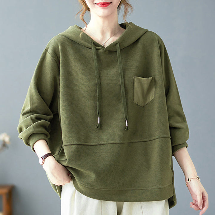 Buddha Stones Herbst Einfarbiger Baumwoll-Langarm-Hoodie mit dekorativer Tasche, Baumwolle, Damen - Dunkelseegrün - US 8-10, UK/AU 12-14, EU 40-42 (2XL) - image 8