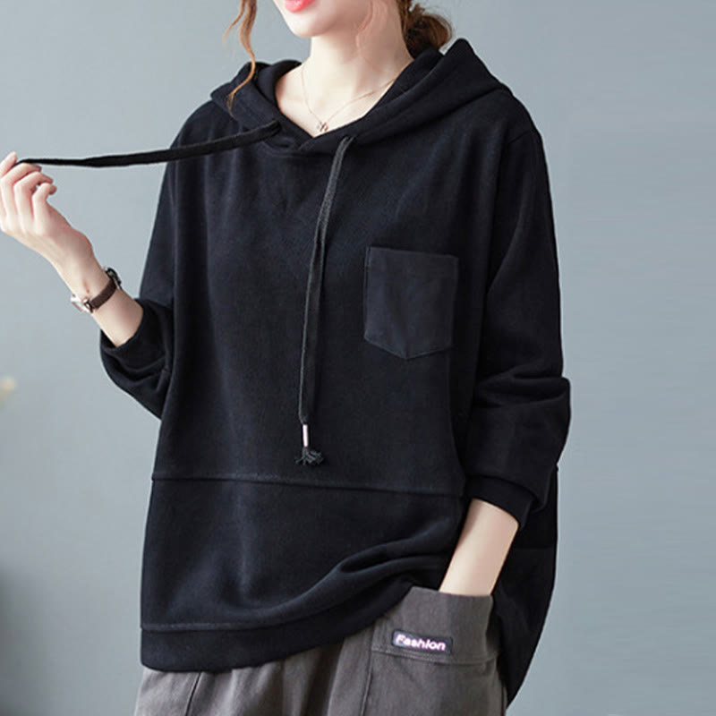 Buddha Stones Herbst Einfarbiger Baumwoll-Langarm-Hoodie mit dekorativer Tasche, Baumwolle, Damen - image 18