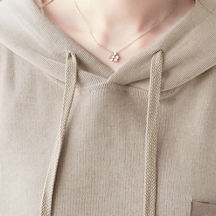 Buddha Stones Herbst Einfarbiger Baumwoll-Langarm-Hoodie mit dekorativer Tasche, Baumwolle, Damen - image 33