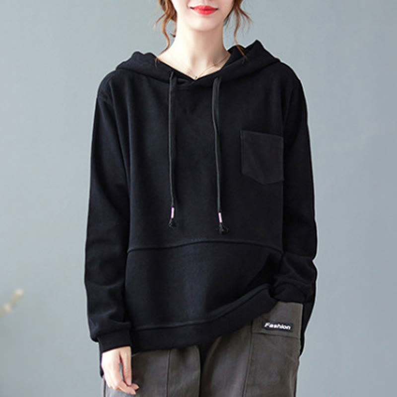 Buddha Stones Herbst Einfarbiger Baumwoll-Langarm-Hoodie mit dekorativer Tasche, Baumwolle, Damen - image 21