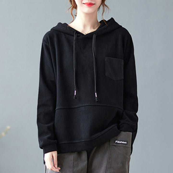 Buddha Stones Herbst Einfarbiger Baumwoll-Langarm-Hoodie mit dekorativer Tasche, Baumwolle, Damen - image 21