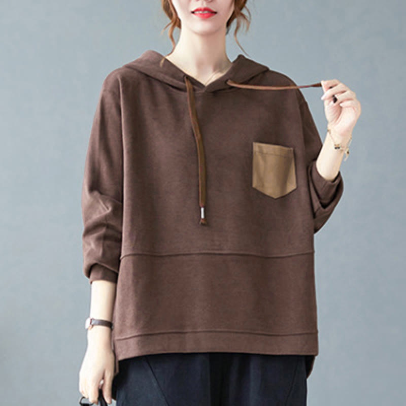 Buddha Stones Herbst Einfarbiger Baumwoll-Langarm-Hoodie mit dekorativer Tasche, Baumwolle, Damen - image 4