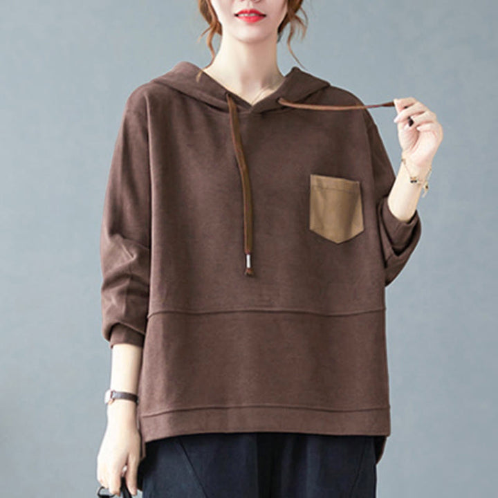 Buddha Stones Herbst Einfarbiger Baumwoll-Langarm-Hoodie mit dekorativer Tasche, Baumwolle, Damen - image 4