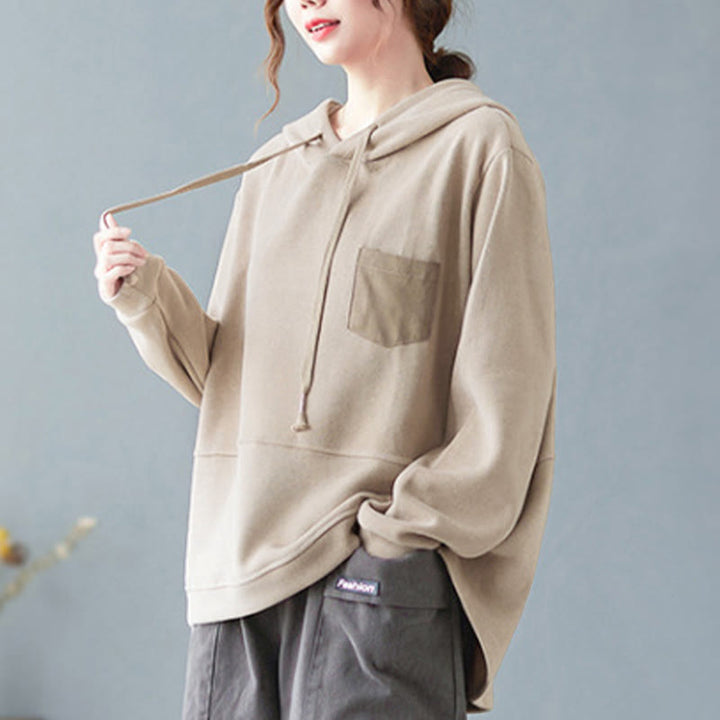 Buddha Stones Herbst Einfarbiger Baumwoll-Langarm-Hoodie mit dekorativer Tasche, Baumwolle, Damen - image 28