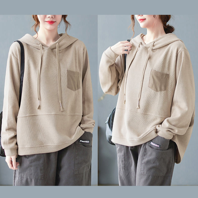 Buddha Stones Herbst Einfarbiger Baumwoll-Langarm-Hoodie mit dekorativer Tasche, Baumwolle, Damen - image 31
