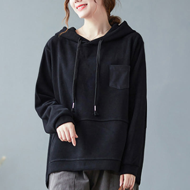 Buddha Stones Herbst Einfarbiger Baumwoll-Langarm-Hoodie mit dekorativer Tasche, Baumwolle, Damen - image 22