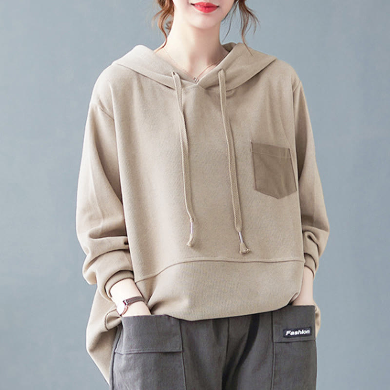 Buddha Stones Herbst Einfarbiger Baumwoll-Langarm-Hoodie mit dekorativer Tasche, Baumwolle, Damen - image 29