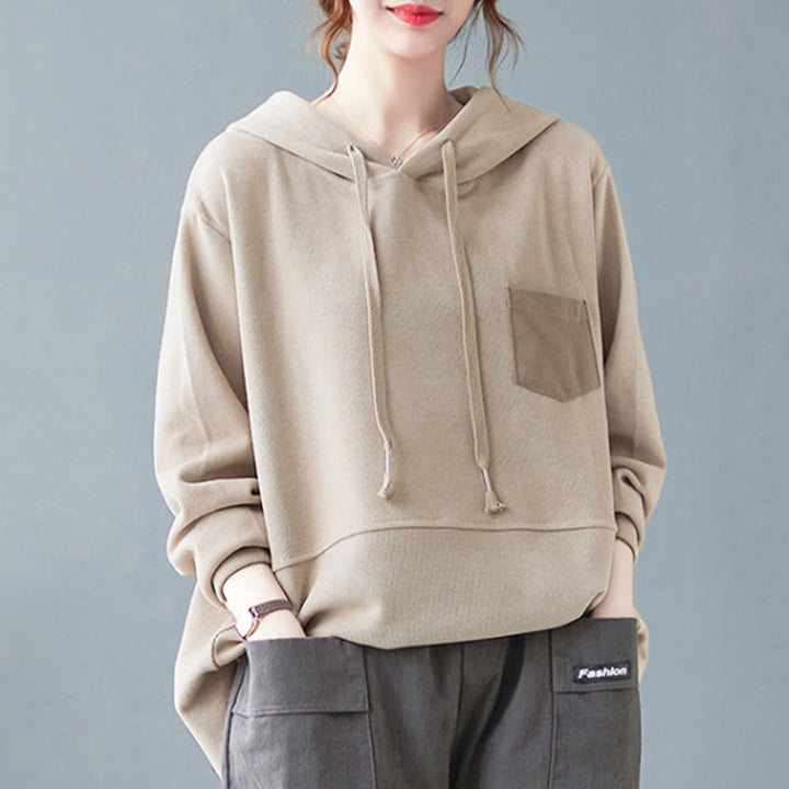 Buddha Stones Herbst Einfarbiger Baumwoll-Langarm-Hoodie mit dekorativer Tasche, Baumwolle, Damen - image 29