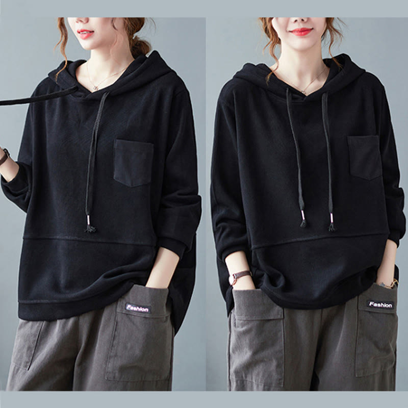 Buddha Stones Herbst Einfarbiger Baumwoll-Langarm-Hoodie mit dekorativer Tasche, Baumwolle, Damen - image 24