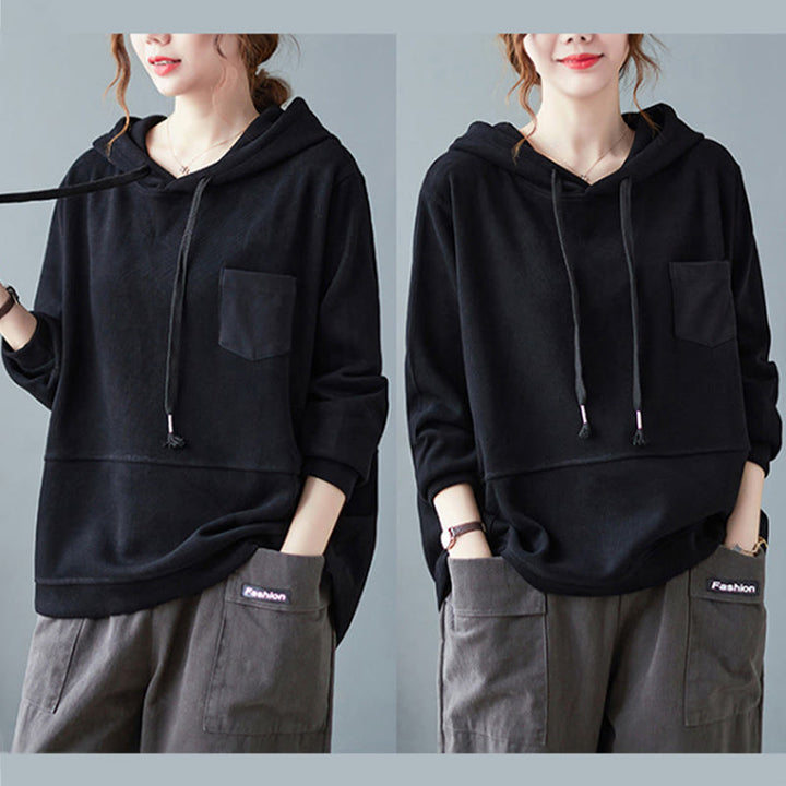 Buddha Stones Herbst Einfarbiger Baumwoll-Langarm-Hoodie mit dekorativer Tasche, Baumwolle, Damen - image 24