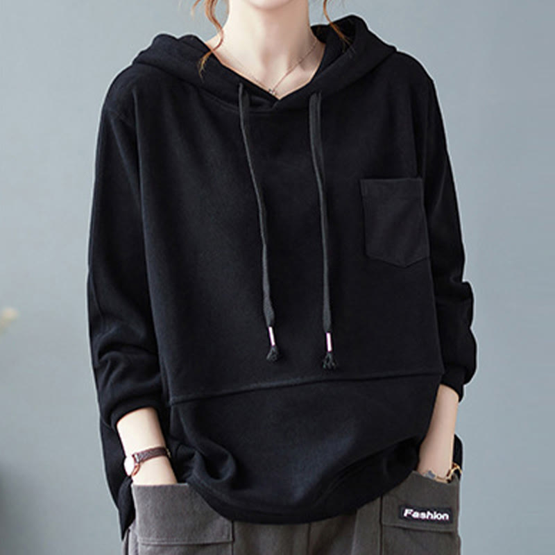 Buddha Stones Herbst Einfarbiger Baumwoll-Langarm-Hoodie mit dekorativer Tasche, Baumwolle, Damen - image 19