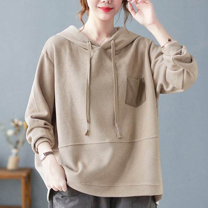 Buddha Stones Herbst Einfarbiger Baumwoll-Langarm-Hoodie mit dekorativer Tasche, Baumwolle, Damen - image 27