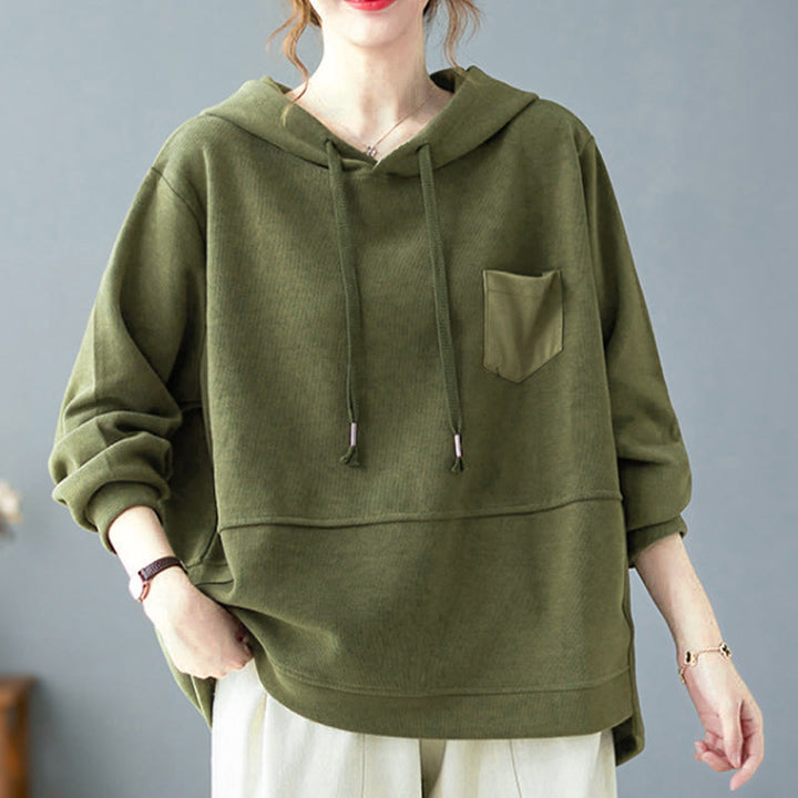 Buddha Stones Herbst Einfarbiger Baumwoll-Langarm-Hoodie mit dekorativer Tasche, Baumwolle, Damen - image 9