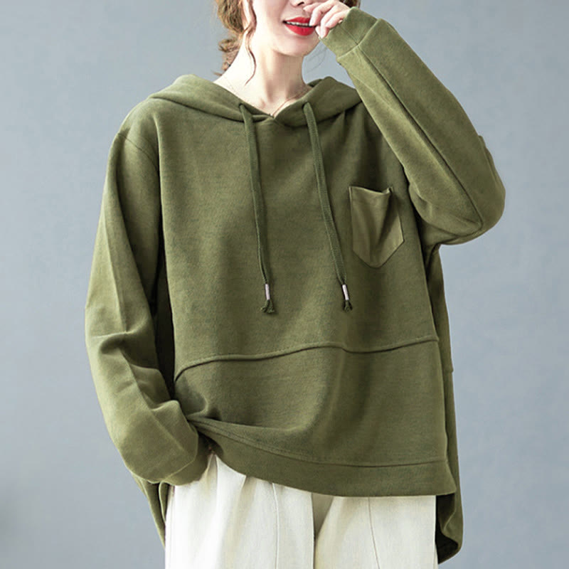 Buddha Stones Herbst Einfarbiger Baumwoll-Langarm-Hoodie mit dekorativer Tasche, Baumwolle, Damen - image 13