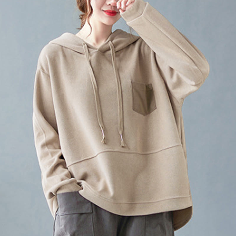 Buddha Stones Herbst Einfarbiger Baumwoll-Langarm-Hoodie mit dekorativer Tasche, Baumwolle, Damen - image 26