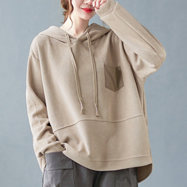 Buddha Stones Herbst Einfarbiger Baumwoll-Langarm-Hoodie mit dekorativer Tasche, Baumwolle, Damen - image 26