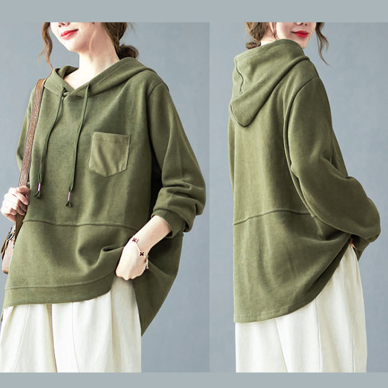 Buddha Stones Herbst Einfarbiger Baumwoll-Langarm-Hoodie mit dekorativer Tasche, Baumwolle, Damen - image 16