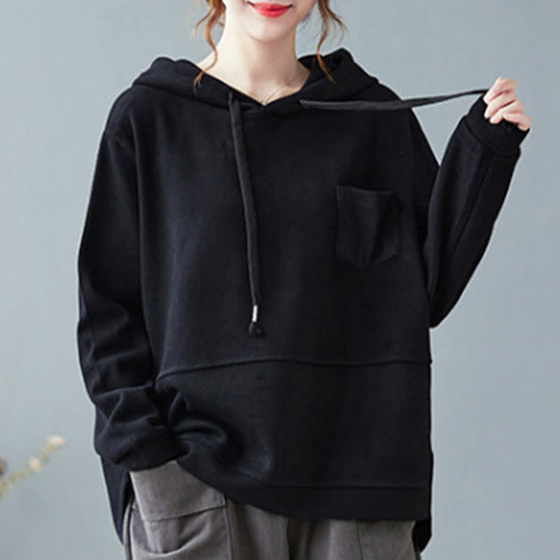 Buddha Stones Herbst Einfarbiger Baumwoll-Langarm-Hoodie mit dekorativer Tasche, Baumwolle, Damen - image 20