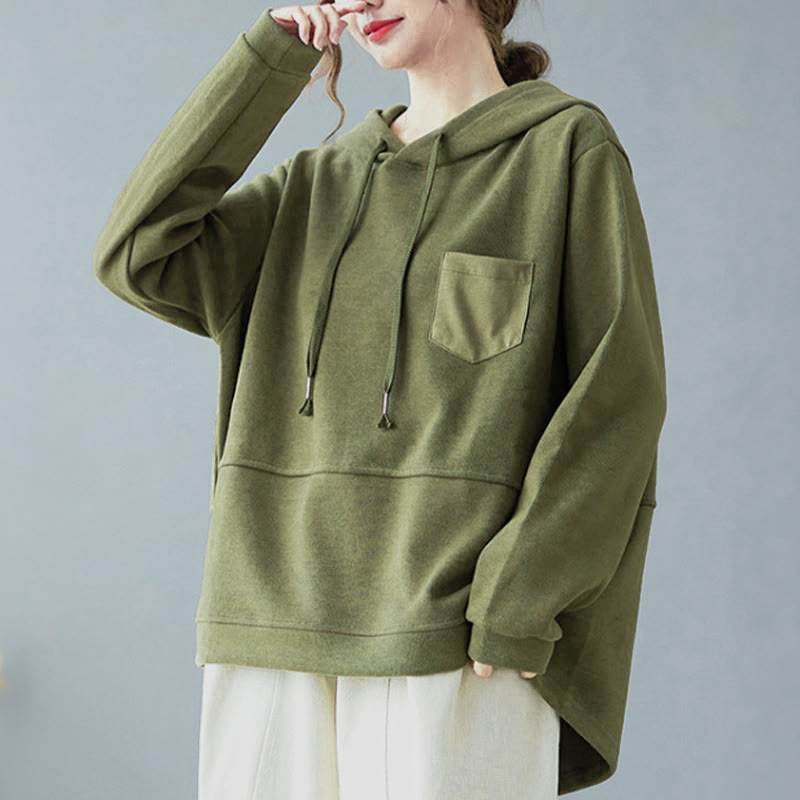 Buddha Stones Herbst Einfarbiger Baumwoll-Langarm-Hoodie mit dekorativer Tasche, Baumwolle, Damen - image 11