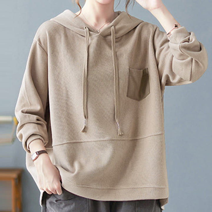 Buddha Stones Herbst Einfarbiger Baumwoll-Langarm-Hoodie mit dekorativer Tasche, Baumwolle, Damen - image 30