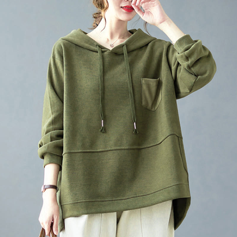 Buddha Stones Herbst Einfarbiger Baumwoll-Langarm-Hoodie mit dekorativer Tasche, Baumwolle, Damen - image 14