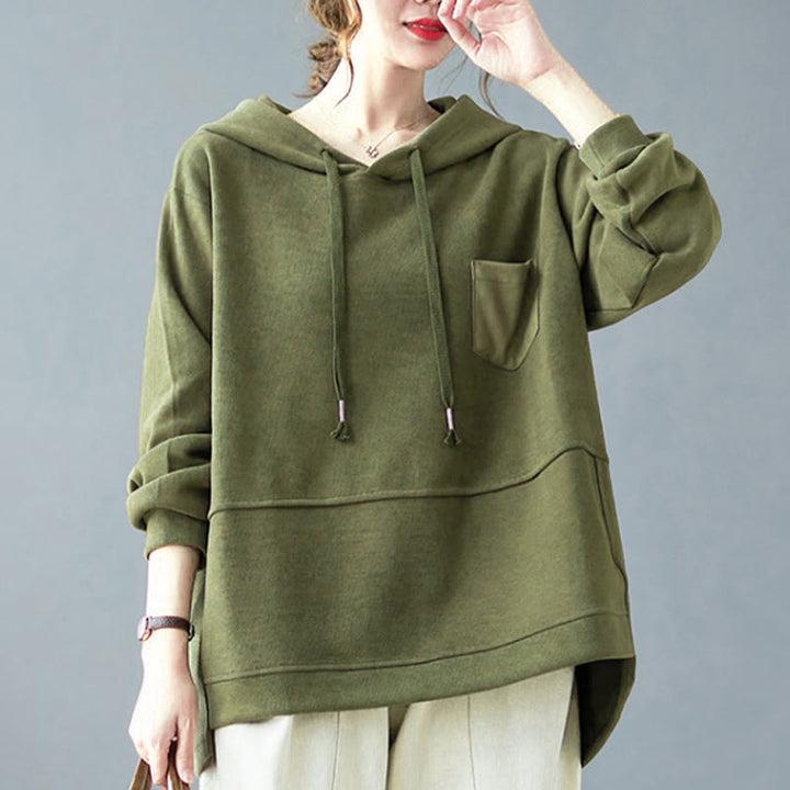 Buddha Stones Herbst Einfarbiger Baumwoll-Langarm-Hoodie mit dekorativer Tasche, Baumwolle, Damen - image 14