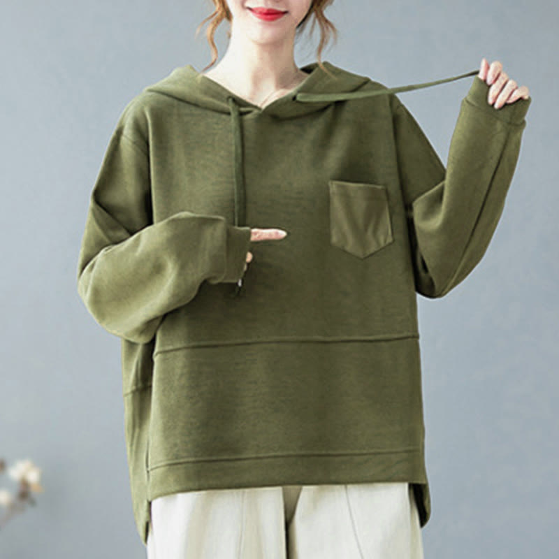 Buddha Stones Herbst Einfarbiger Baumwoll-Langarm-Hoodie mit dekorativer Tasche, Baumwolle, Damen - image 12