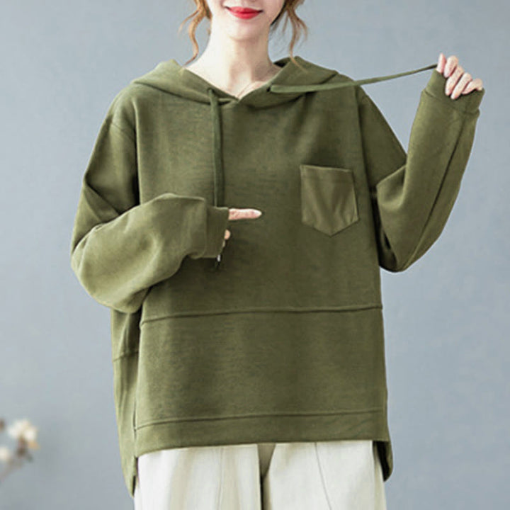 Buddha Stones Herbst Einfarbiger Baumwoll-Langarm-Hoodie mit dekorativer Tasche, Baumwolle, Damen - image 12