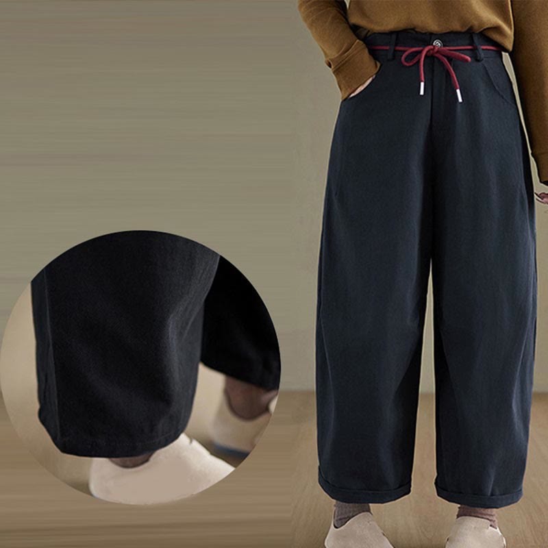 Buddha Stones Schlichte Baumwollhose für Damen, lässige Größe 7-8 mit Taschen - image 6
