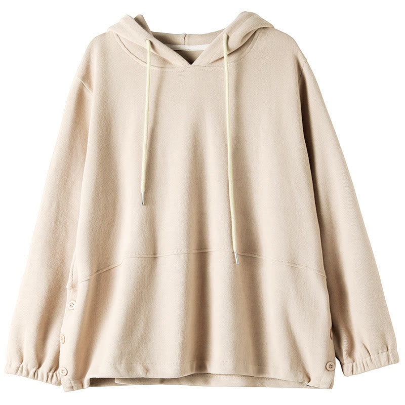 Buddha Stones Herbst-Hoodie für Damen, einfarbig, mit seitlichen Knöpfen, aus Baumwolle, langärmlig - image 9