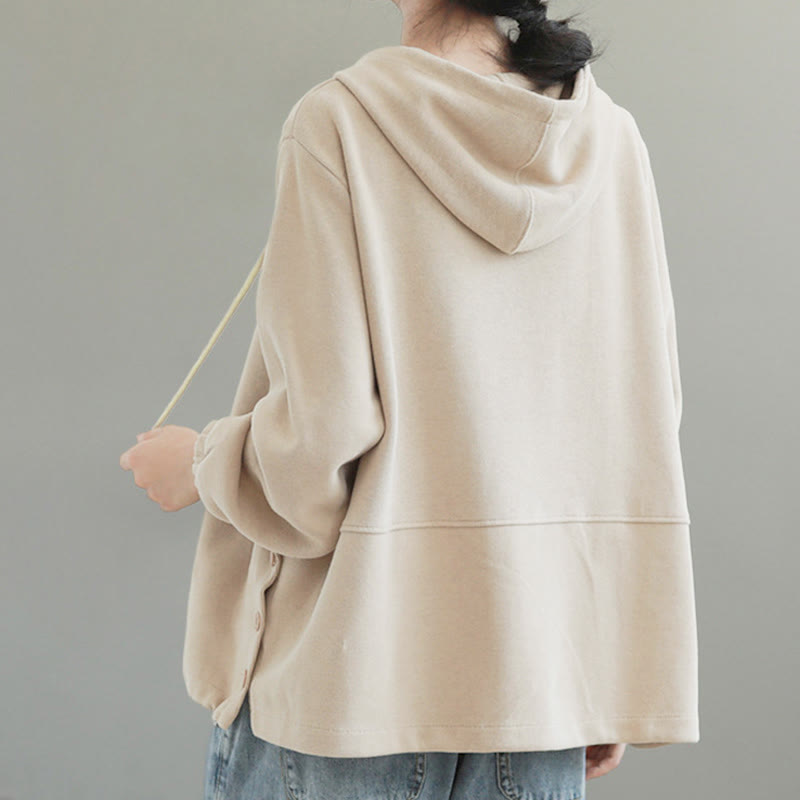 Buddha Stones Herbst-Hoodie für Damen, einfarbig, mit seitlichen Knöpfen, aus Baumwolle, langärmlig - image 4