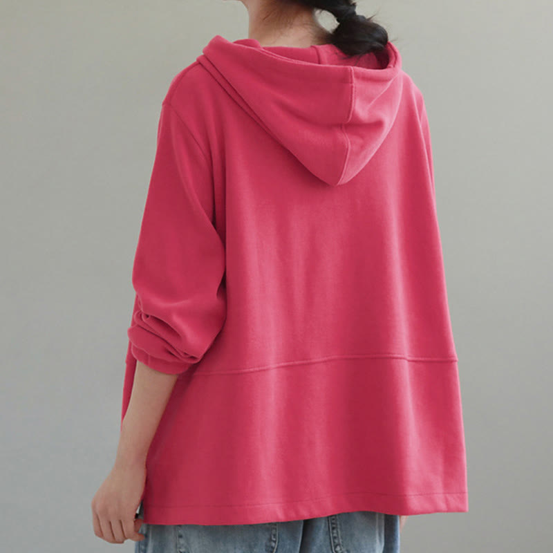 Buddha Stones Herbst-Hoodie für Damen, einfarbig, mit seitlichen Knöpfen, aus Baumwolle, langärmlig - image 13