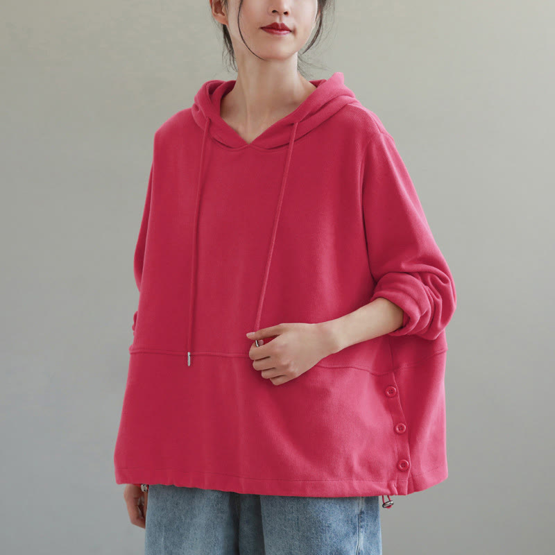 Buddha Stones Herbst-Hoodie für Damen, einfarbig, mit seitlichen Knöpfen, aus Baumwolle, langärmlig - image 15