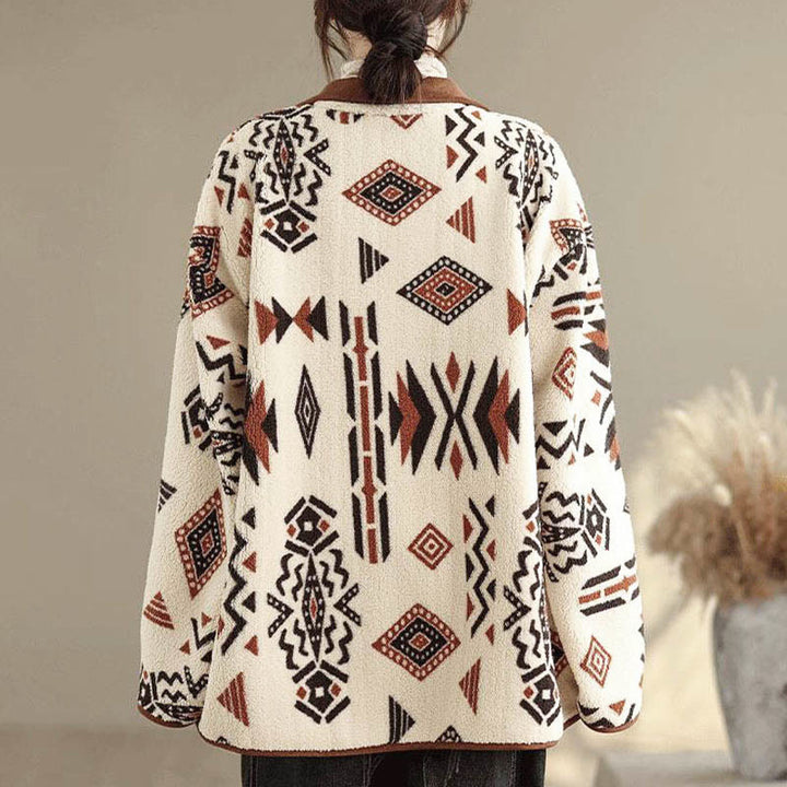 Buddha Stones ​​Herbst-Winter-Jacke aus Baumwolle mit geometrischen Mustern und Knöpfen, langen Ärmeln und langen Ärmeln – perfekt für Damen.  - image 8