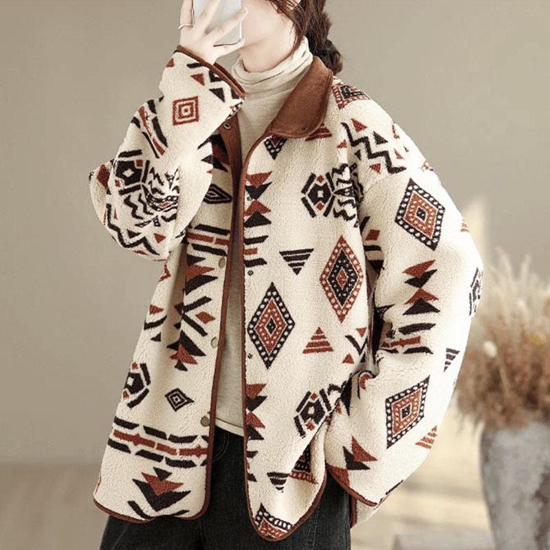 Buddha Stones ​​Herbst-Winter-Jacke aus Baumwolle mit geometrischen Mustern und Knöpfen, langen Ärmeln und langen Ärmeln – perfekt für Damen.  - image 6