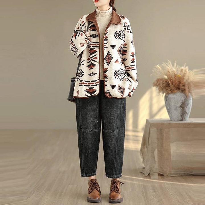 Buddha Stones ​​Herbst-Winter-Jacke aus Baumwolle mit geometrischen Mustern und Knöpfen, langen Ärmeln und langen Ärmeln – perfekt für Damen.  - image 7