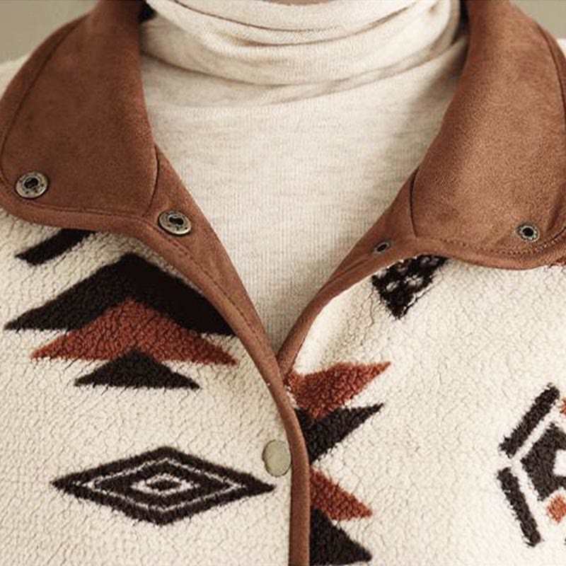 Buddha Stones ​​Herbst-Winter-Jacke aus Baumwolle mit geometrischen Mustern und Knöpfen, langen Ärmeln und langen Ärmeln – perfekt für Damen.  - image 9
